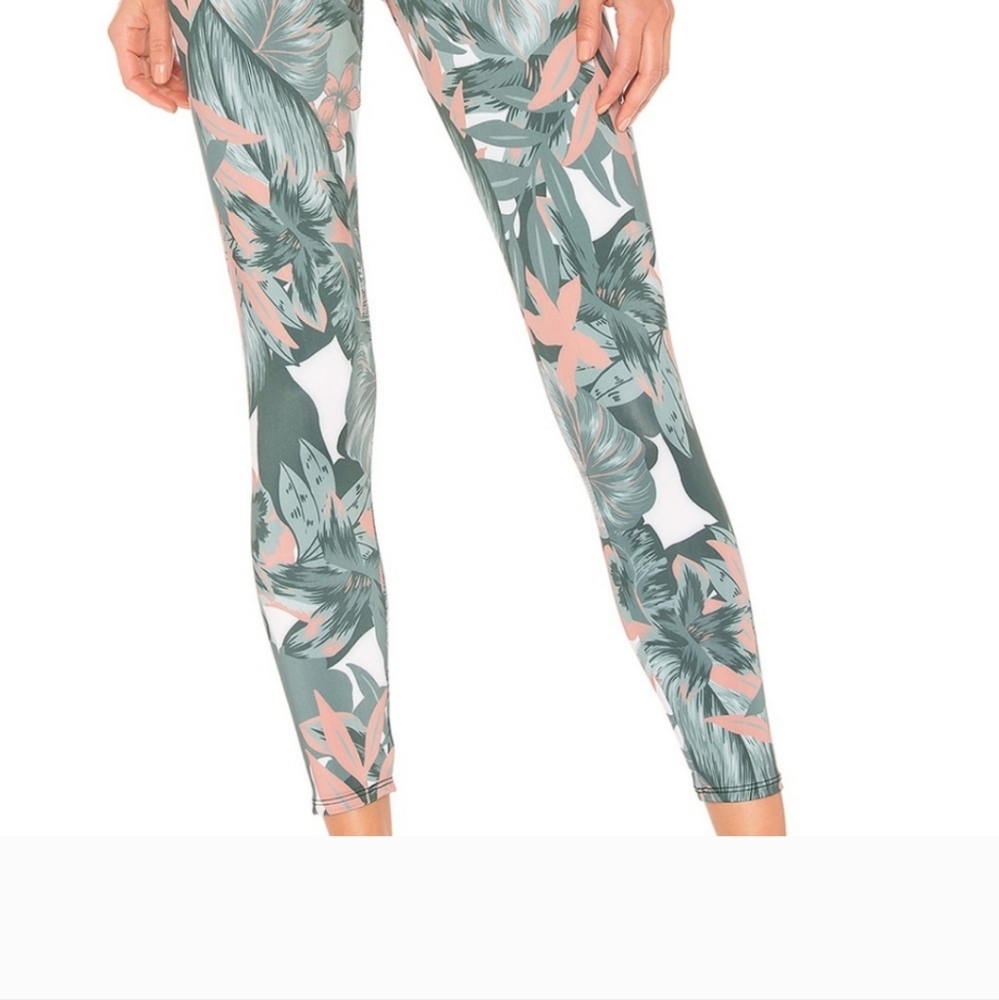 Onzie Tropical Print Leggings High Rise Midi Yoga  colors green orange w… - Picture 7 of 12